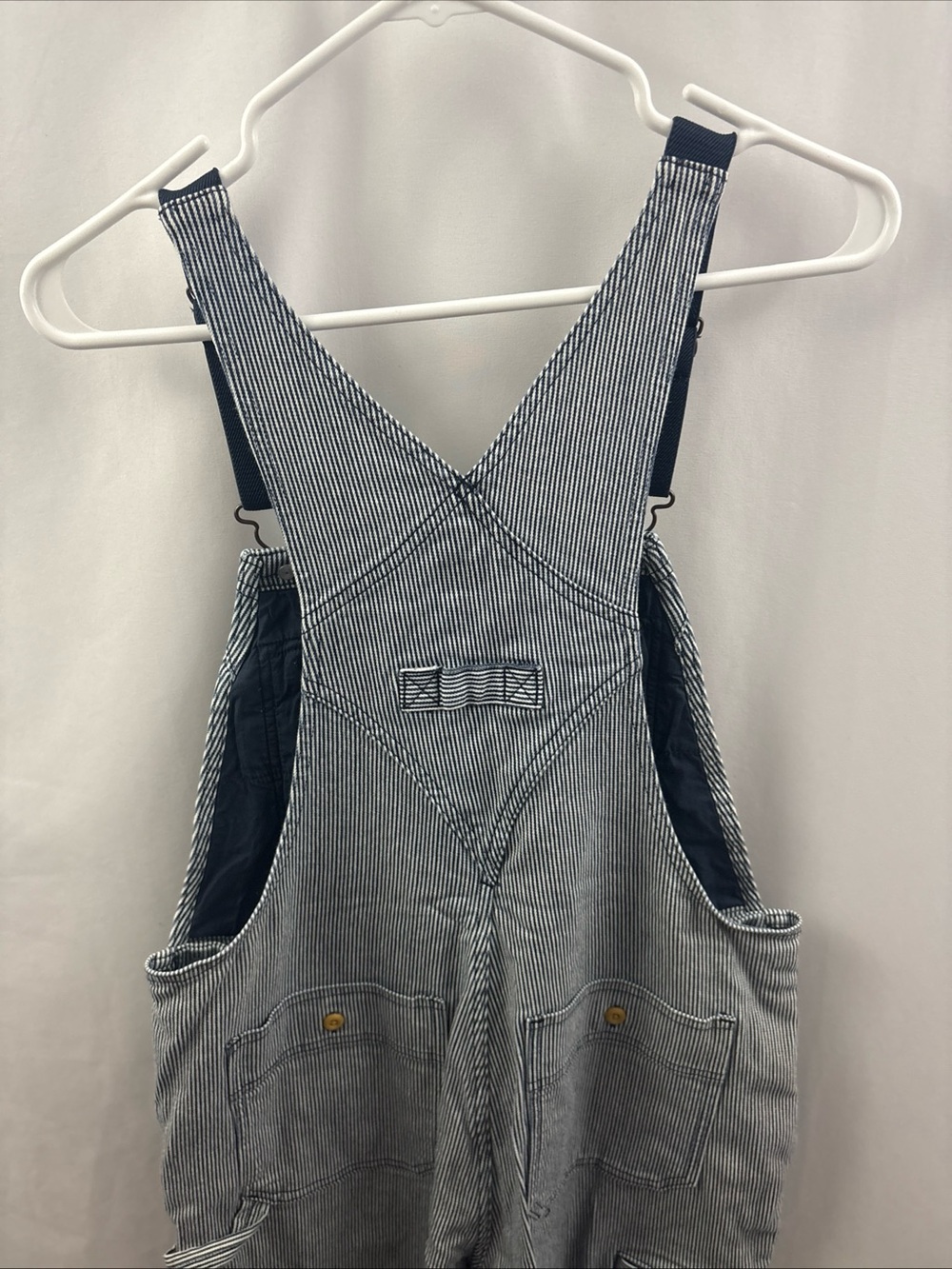 Duluth Trading Women's Hickory Blue White Striped Bib Overalls Sx31 Gardening - Picture 11 of 13